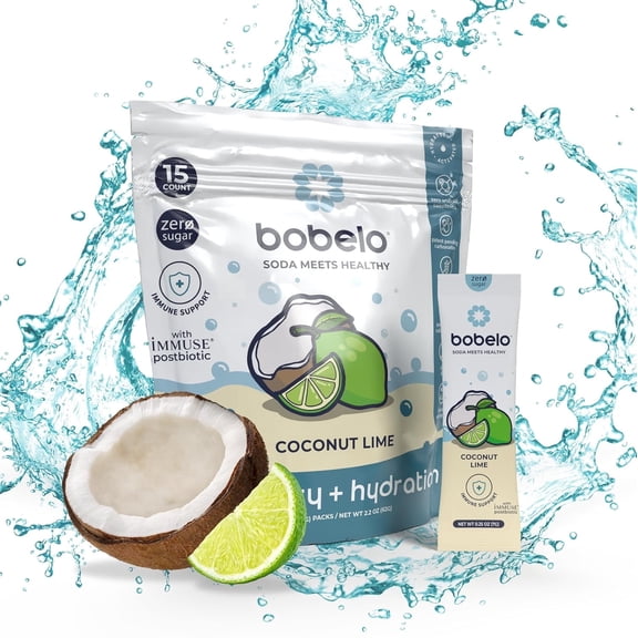 Bobelo Coconut Lime Electrolyte Powder Drink Mix, Water Enhancer Packets, 15 Ct