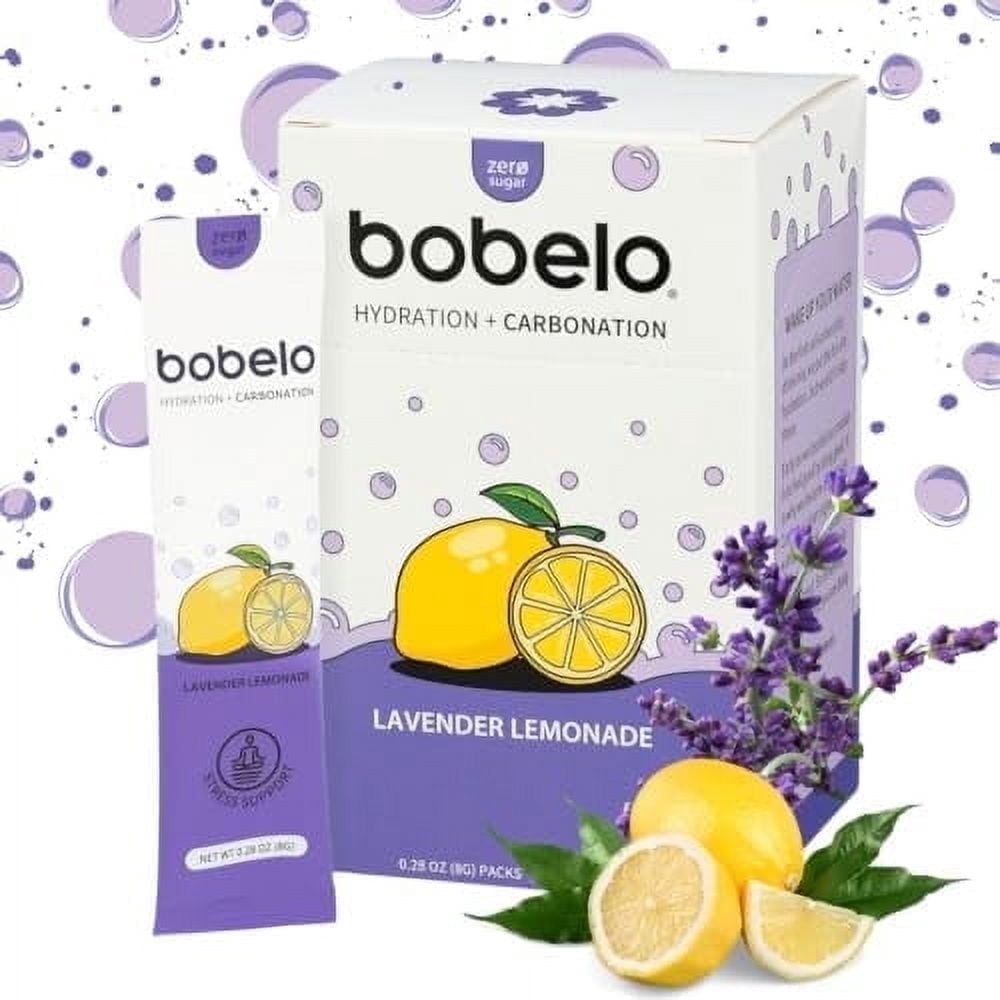 Bobelo Hydration Packets, Lavender Lemonade, Electrolytes Powder No Sugar, 0.28 oz, 30 Count Packs