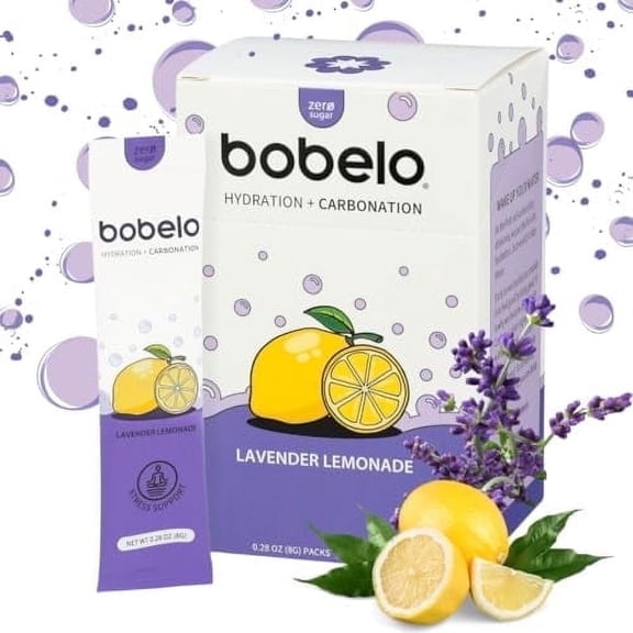 Bobelo Hydration Packets, Lavender Lemonade, Electrolytes Powder No Sugar, 0.28 oz, 30 Count Packs