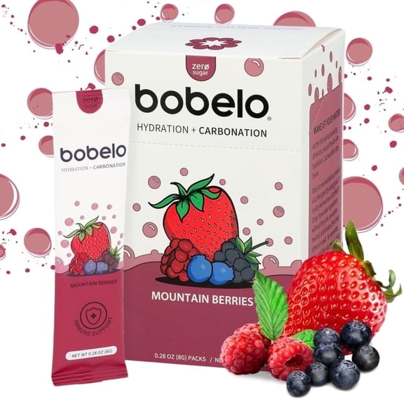 Bobelo Hydration Powder Packets, Mountain Berry, Immune Support Drink Mix, on-The-Go, 0.28 oz, 30 ct