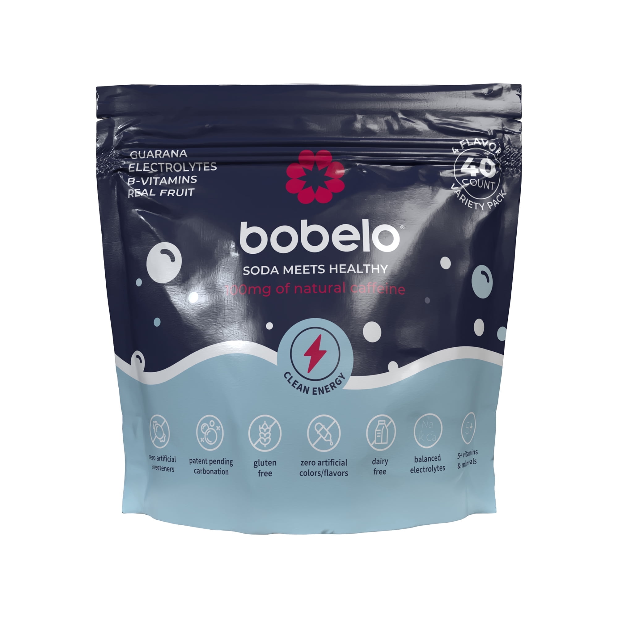 Bobelo 4 Flavor Variety pack, Powdered Energy Drink Mix with 100 mg Caffeine, 40 Ct, 0.3 oz