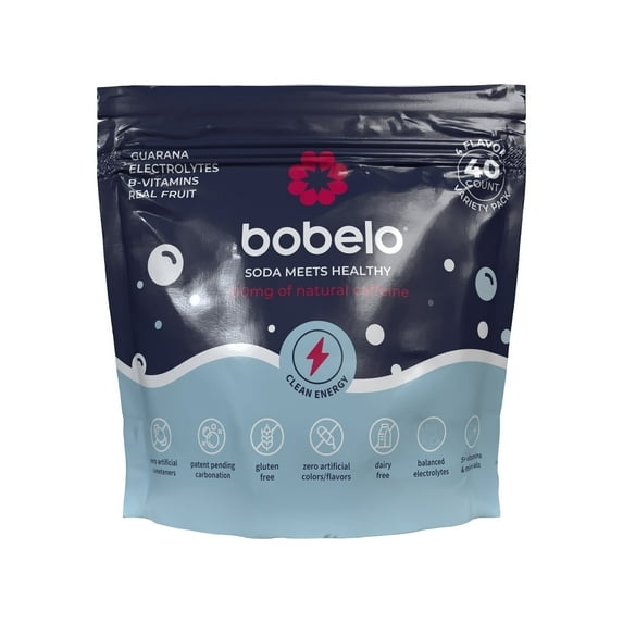Bobelo 4 Flavor Variety Pack, Powdered Energy Drink Mix with 100 mg Caffeine, 40 ct, 0.3 oz