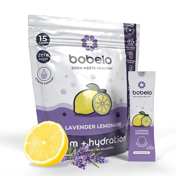 Bobelo Patented Bubbles, Lavender Lemonade, Stress Relief Powdered Drink Mix, 0.28 oz, 15 Count Packets