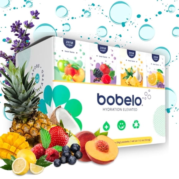 Bobelo Variety Pack Water Flavor Packets, Immune & Stress Support Drink Mix, 40 Count