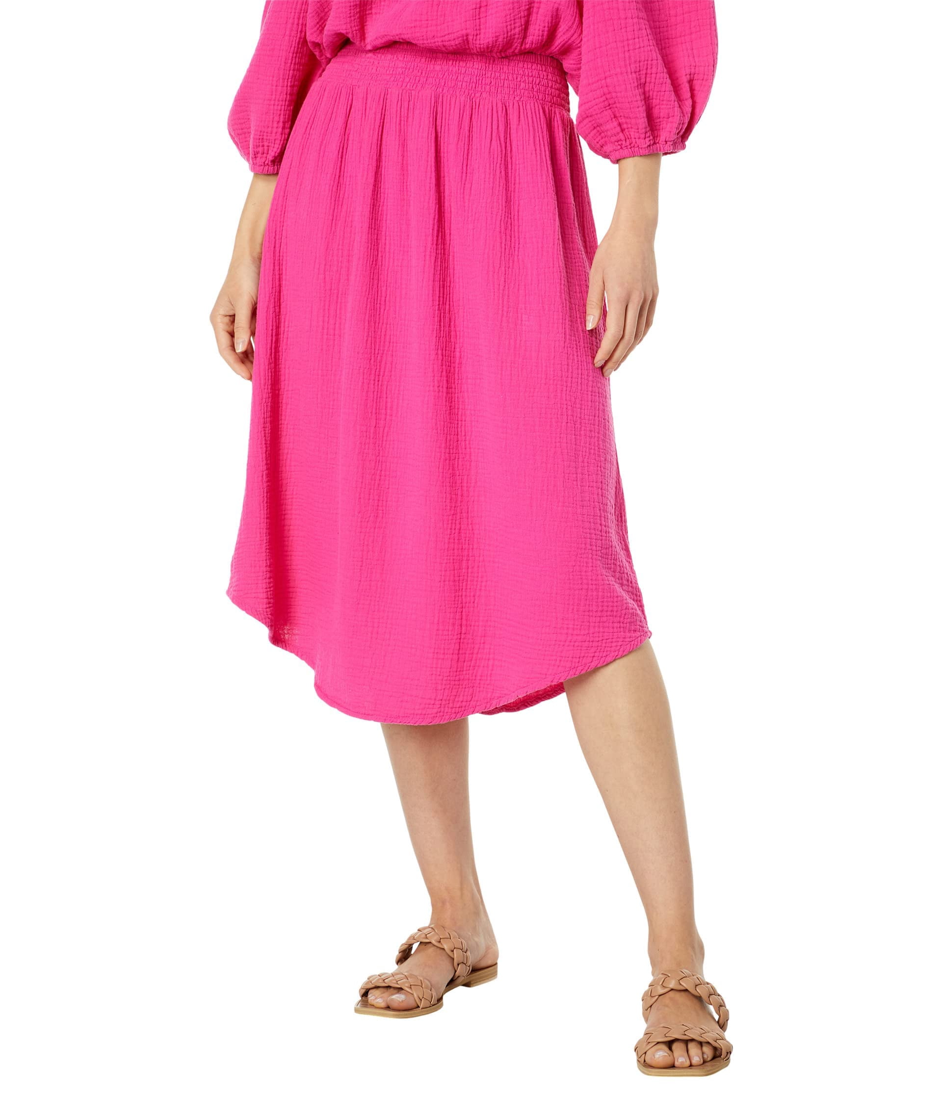 Bobi Los Angeles Beach Gauze Smocked Waist Midi Skirt Geranium XS -  Walmart.com