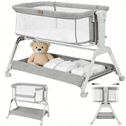 Baby Bassinet, Bobiber 3-in-1 Baby Bassinet Bedside Sleeper with Rocking and Adjustable Height, Storage Basket, Wheels, for 0-24 Months, Grey
