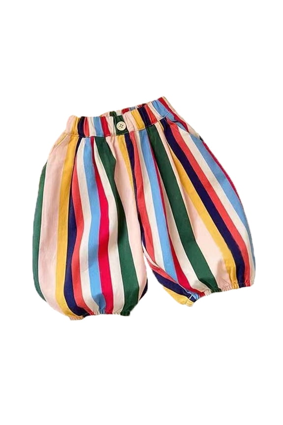 Baby Boys Girls Pants Rainbow Stripe Print Wide Leg Soft Trousers Elastic Waist Summer Daily Wear Pants,size 18-24M