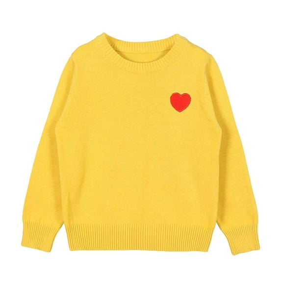 Bobifish Baby Crew Neck Sweater Red Heart Applique Detail Long Sleeve Sweater Knitted Cute Boys Girls Outdoor Casual Pullover Top