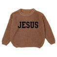 thumbnail image 1 of Bobifish Baby Dark Ribbed Sweater “JESUS” Letter Print Long Sleeve Knitted Crewneck Sweater Casual Travle Home Wear Boys Girls Pullover Top, 1 of 3