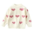 thumbnail image 1 of Bobifish Baby Girls Pink Crew Neck Sweater Fluffy Heart Pattern Pearl Trim Detail Long Sleeve Sweater Soft Knitted Cute Daily Kids Pullover Top, 1 of 4