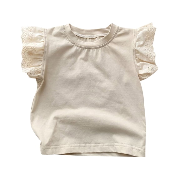 Bobifish Baby Girls Tee Ruffle Sleeve Solid T-Shirt With Short Sleeves Lightweight Comfy Kid Daily Wear Tee Tops ,sizes 12-18M