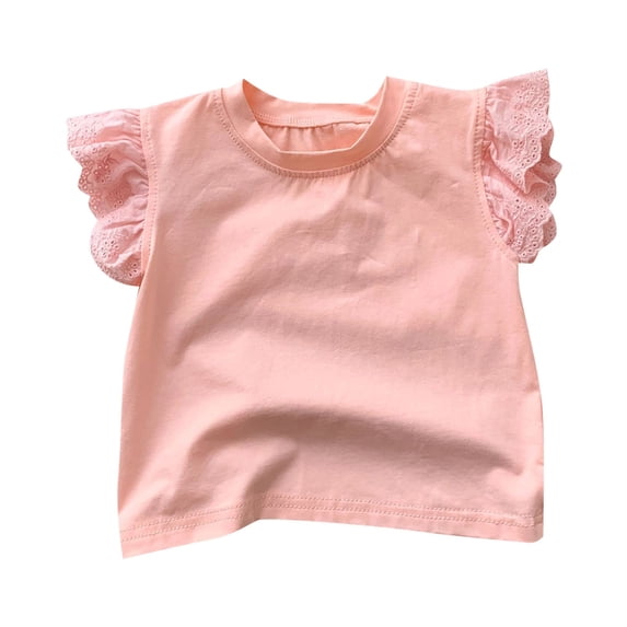 Bobifish Baby Girls Tee Ruffle Sleeve Solid T-Shirt With Short Sleeves Lightweight Comfy Kid Daily Wear Tee Tops ,sizes 12-18M