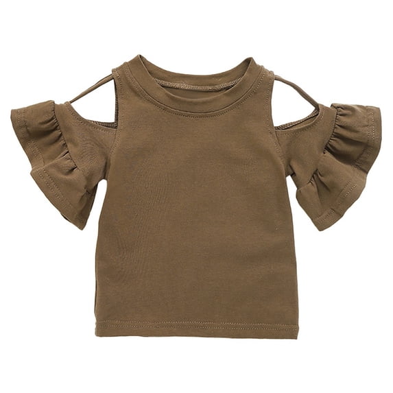 Bobifish Baby Girls Tshirt Sweet Ruffle Sleeve Cold Shoulder Solid T Shirt Cute Kid Summer Daily Casual Top,sizes 12-18M