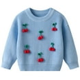 thumbnail image 1 of Bobifish Baby Light Blue Crew Neck Sweater Red Cherry Applique Long Sleeve Soft Cute Kids Outdoor Activities & Home Wear Daily Knitted Pullover Top, 1 of 7