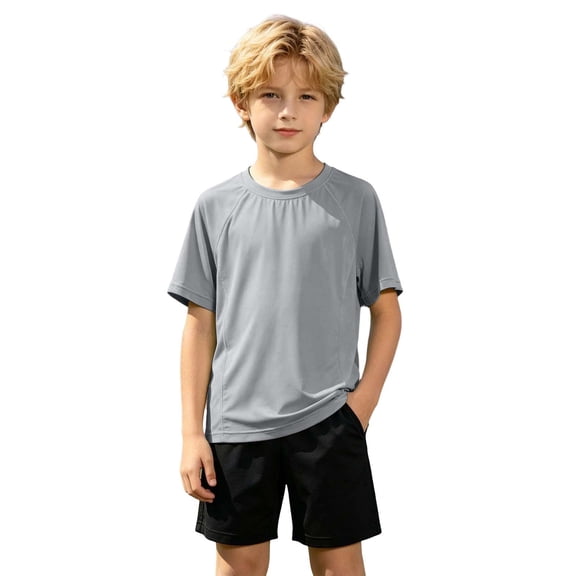 Bobifish Big Boys Athletic Tee Fun Contrast Trim Short Sleeve Crew Neck Relaxed Fit T-Shirt Casual Outing kids Novelty Tee Tops