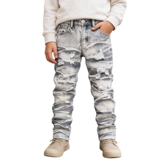 Bobifish Big Boys Distressed Jeans Casual Long Pants Spring Autumn Kids Comfortable Denim Trousers Trendy Ripped Jeans With Pockets ,Sizes 9-10Y