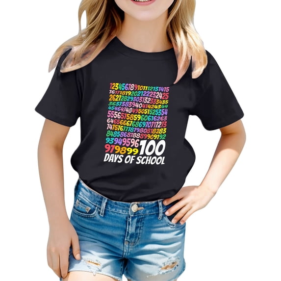 Bobifish Big Boys Girls 100 Days Of School Short Sleeve Crew Neck Tees Colorful Number Print 100 Days Celebration T Shirts