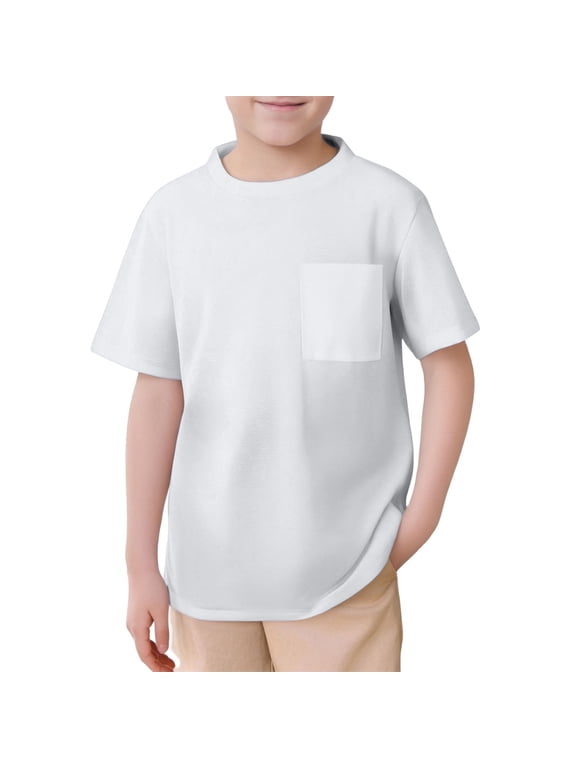 Big Boys Pocket Tee Simple Short Sleeve Crew Neck Solid Color With Pocket Kids Basic T-Shirts Summer Soft Casual Loungewear Play Tshirt
