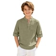 thumbnail image 1 of Bobifish Big Boys Polo T-Shirt Simple Short Sleeve Henley Neck Solid Color Kids Unisex Tops Summer Breathable Back To School School Tshirts, 1 of 5