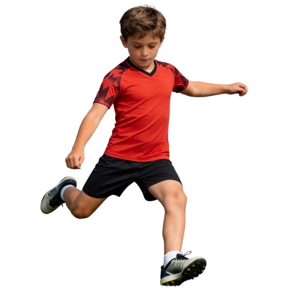 Bobifish Big Boys Soccer Uniform Set Breathable Quick Dry Color Block Short Sleeve Jersey And Shorts Sports Training Running Kids Apparel, 2pc