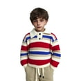 thumbnail image 1 of Bobifish Big Boys Striped Polo Collar Sweater Blue & Beige Pattern Long Sleeve Knitted Sweater Tassel Detail Casual Children’S Pullover Top, 1 of 4