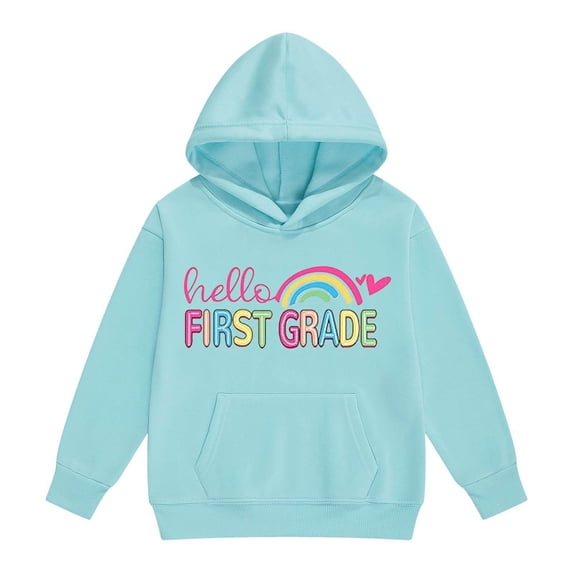 Bobifish Big Girls Back To School Hoodie Funny First Grade Graphic Sweatshirts Long Sleeve Classic Pullover Top