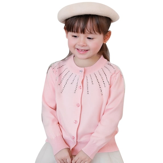Bobifish Big Girls Cardigan Sweater Rhinestone Embellishment Detail Button Down Sweater Long Sleeve Knitted Trendy Kids Formal Outerwear