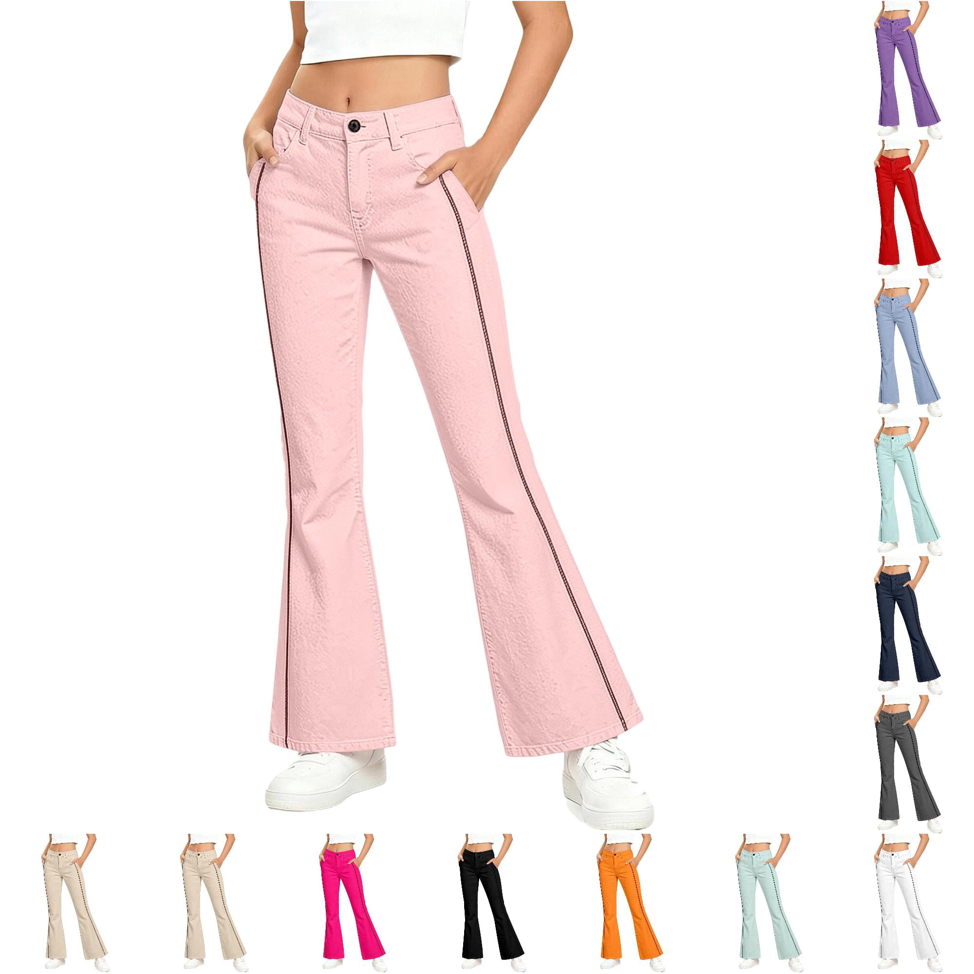 Bobifish Big Girls Flared Pants Solid Tone Outer Side Strip Button ...