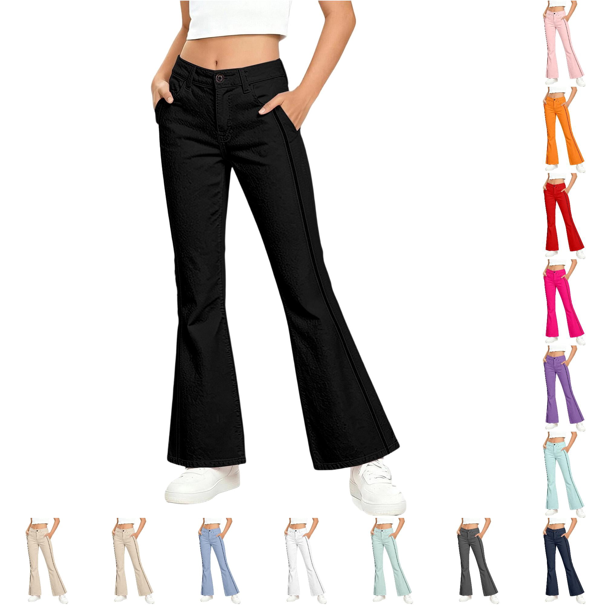 Bobifish Big Girls Flared Pants Solid Tone Outer Side Strip Button ...