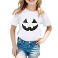 thumbnail image 1 of Bobifish Big Girls Halloween Graphic Tee Short Sleeve T-Shirt Crewneck Top Pumpkin Print Fun Tee For Kid, 1 of 5