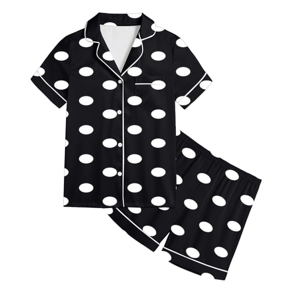 Bobifish Big Girls Halloween Sleepwear Sets 2 Piece Silk Satin Button Down Short Sleeves Shorts Sets Kids Comfort Holiday Homewear