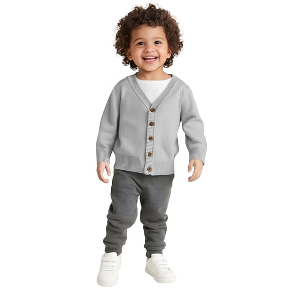 Bobifish Big Girls Navy V-Neck Cardigan Sweater Solid Color Button Down Sweater Long Sleeve Knitted Soft Boys Girls Classic Layering Outerwear