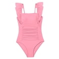 Bobifish Big Girls One Piece Swimsuit Ruffled Ruched Stretchy Square ...