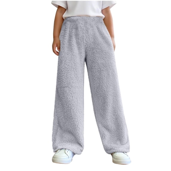 Bobifish Big Girls Pants Plush Lined Sleep Pants Winter Warm Soft Loungewear Bottoms Straight Wide Leg Comfortable Indoor Casual Pants,size 10-11Y