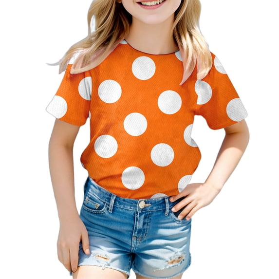 Bobifish Big Girls T Shirt Polka Dot Contrast Color Short Sleeve Tee Shirt Playful School Daily Children Girls Shirt