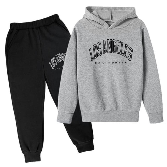 Bobifish Big Girls Tracksuit Fall Winter Arch Letter Print Hooded Sweatshirt Elastic Waist Jogger Pants 2 Piece Sets
