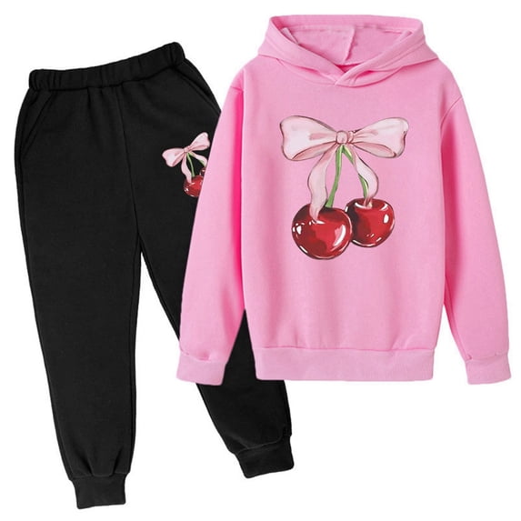 Bobifish Big Girls Tracksuit Fall Winter Hooded Long Sleeve Sweatshirt Bow Graphic Print Elastic Waist Jogger Pants 2 Piece Sets
