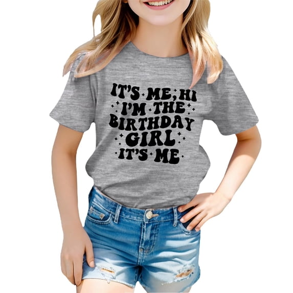 Bobifish Big Girls Tshirt Birthday Theme Funny Letter Print Short Sleeve Cute Wear Soft Comfy Tee Tops,sizes 8-9Y