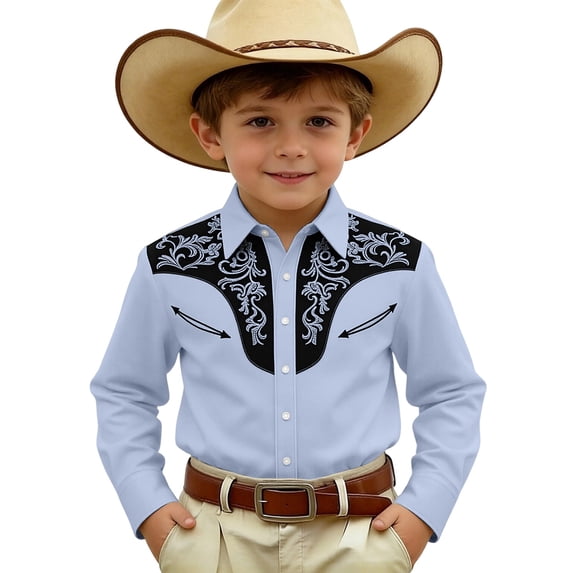 Bobifish Big Kids Button Down Shirts Long Sleeve Fall Western Denim Color Block Shirts Boys Girls Oktoberfest Outdoor Holiday Tops