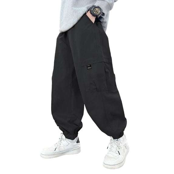 Bobifish Boys Cargo Pants Wide Leg Joggers With Multiple Pockets Autumn Winter Loose Fit Casual School Outdoor Daily Wear Pants,Sizes 5-6Y