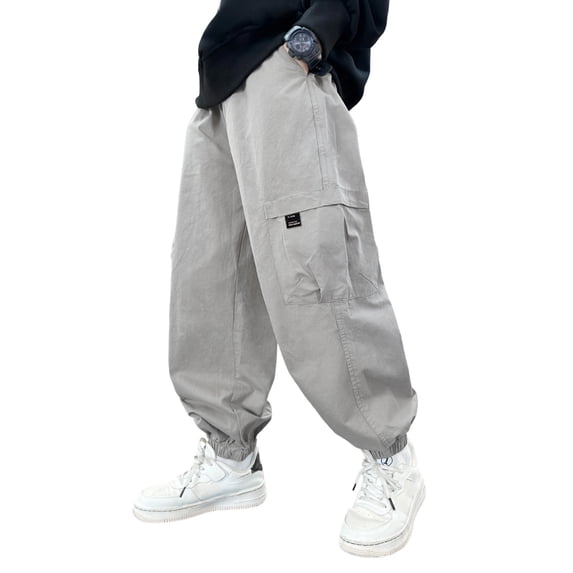 Bobifish Boys Cargo Pants Wide Leg Joggers With Multiple Pockets Autumn Winter Loose Fit Casual School Outdoor Daily Wear Pants,Sizes 6-7Y