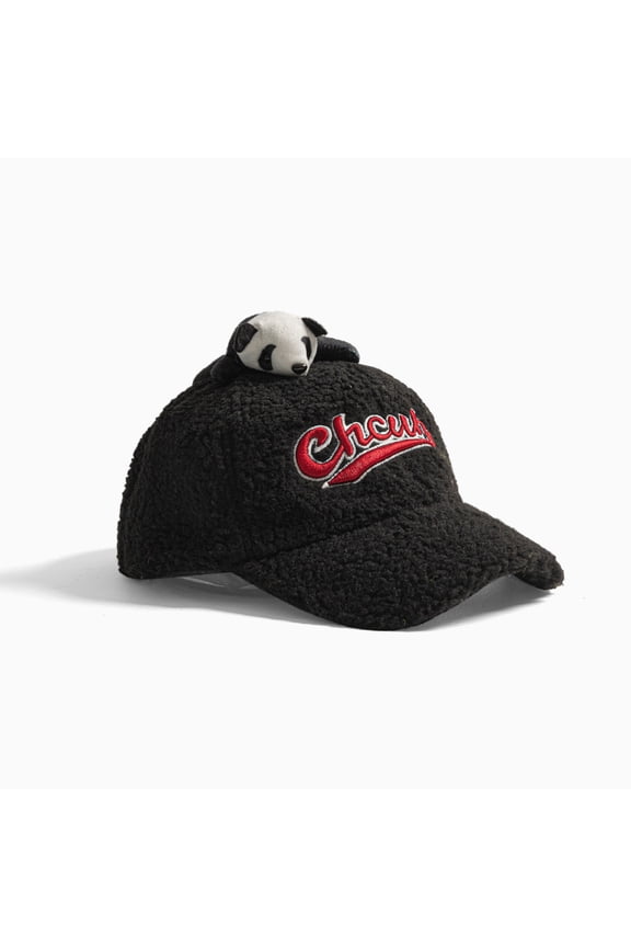 Boys Girls Baseball Caps Cold Casual Outing Fuzzy Red Panda Letter Embroidered Adjustable Outdoor Activities Cozy Baseball Caps