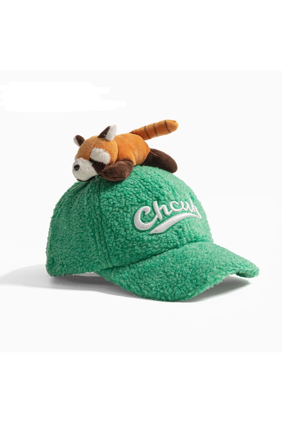 Boys Girls Baseball Caps Cold Casual Outing Fuzzy Red Panda Letter Embroidered Adjustable Outdoor Activities Cozy Baseball Caps