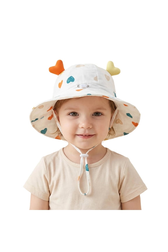 Boys Girls Hats Summer Park Daily Whimsical 3D Heart Soft Sun Protective Cartoon Print Sun Bucket Hats With Elastic Strap