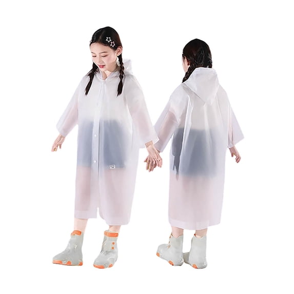 Bobifish Boys Girls Long Raincoat Hooded Snap Button Front Semi Transparent Loose Fit Foldable Waterproof Rain Coat