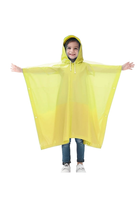 Boys Girls Rain Poncho Lightweight Translucent Overhead Design Adjustable Drawstring Hood With Side Snap Fasteners For Travel And Rainy Days,Sized 5-10Y