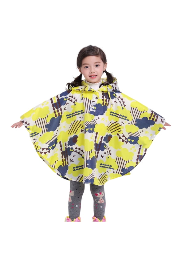 Boys Girls Raincoat Hooded Cartoon Printed Outlook Front Snap Button Design Side Functional Pockets For Student Daily Outdoor,Sized 6-8Y