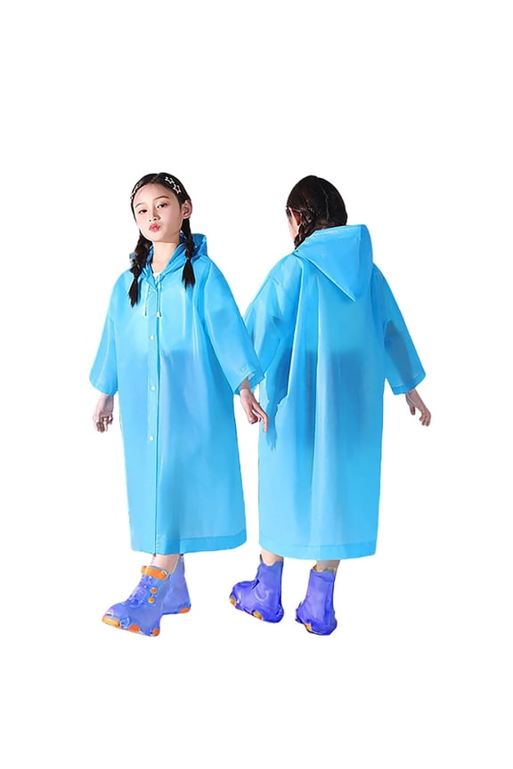 Boys Girls Raincoat Plain Translucent Overhead Design Adjustable Drawstring Hood Snap Button Closure With Loose Fit For Kids All Day Rainy Activities,Sized 4-9Y