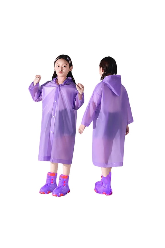 Boys Girls Raincoat Plain Translucent Overhead Design Adjustable Drawstring Hood Snap Button Closure With Loose Fit For Kids All Day Rainy Activities,Sized 4-9Y