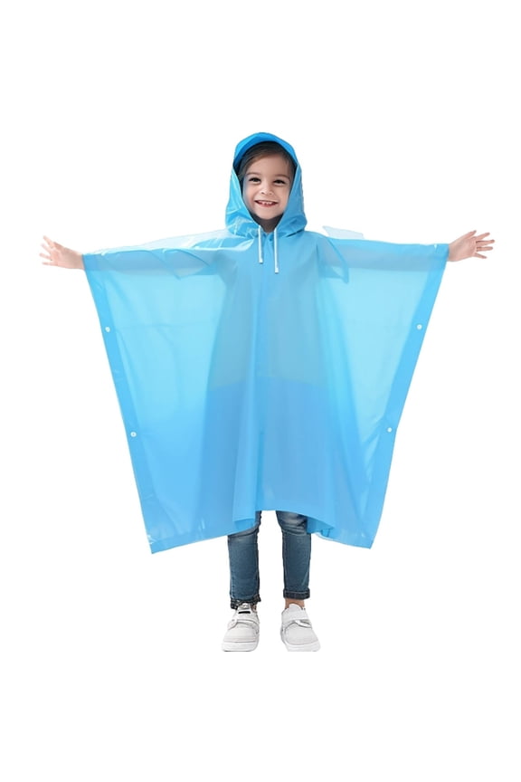 Boys Girls Transparent Rain Poncho Hooded Drawstring Snap Side Closure Lightweight Portable Waterproof Rain Cape